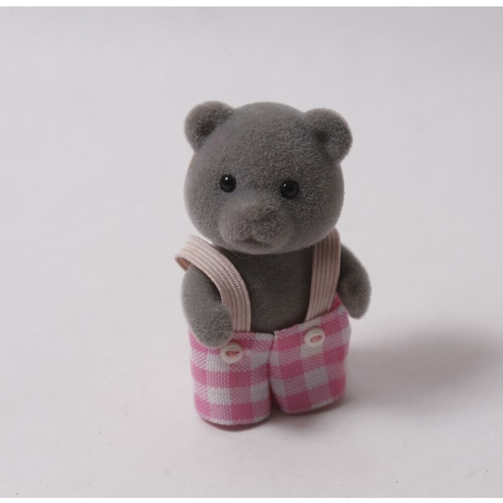 1980s Sylvanian Families Preston Evergreen Gray Bear Flocked Doll ~260812-WH 701